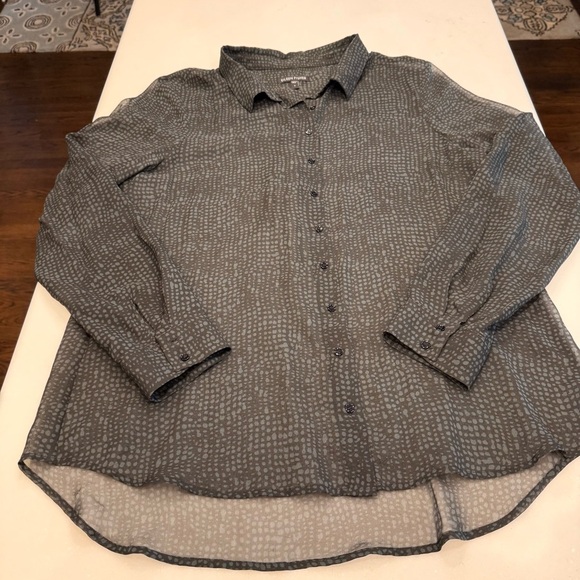Eileen Fisher Women’s Button Down 100% SILK Blouse Black/gray Sheer Sz S - Picture 7 of 7
